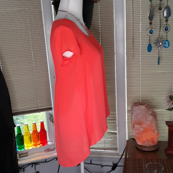 Decree florescent orange flowy womens blouse - Picture 5 of 11